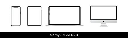 Set mockup computer, laptop, tablet, smartphone. Realistic isolated vector templates  Stock Vector