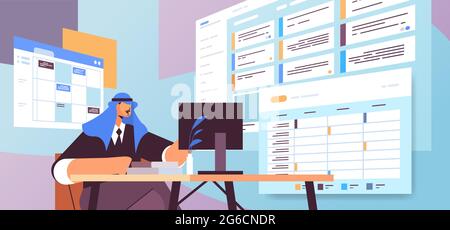 arab businessman at workplace planning day scheduling appointment in online calendar app agenda meeting plan Stock Vector
