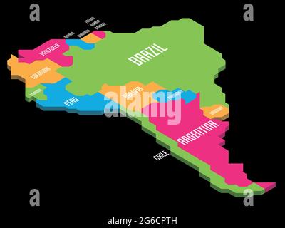 Isometric political map of South America Stock Vector