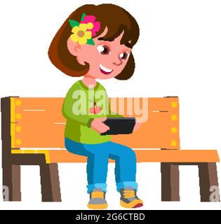Girl Child Playing Video Game On Smartphone Vector Stock Vector
