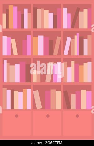 Wooden cabinet with shelves and books. Home library. Vector isolated flat illustration Stock Vector