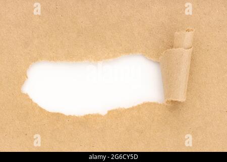 Blank White Space In Brown Torn Paper. Mock up Stock Photo