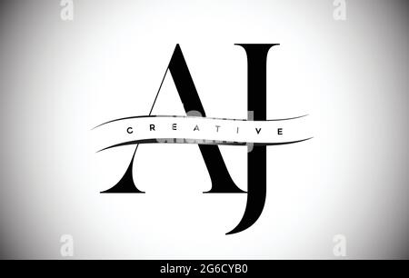 Serif AJ Icon Design with Black Colors. AJ Letter Logo with Serif Letter and Creative Cut in the Middle. Stock Vector