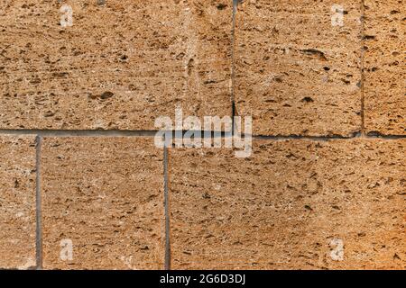 Close up wall of shell rock. Wall background. Wall of shell rock blocks texture background Stock Photo