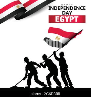 Happy independence day Egypt Vector Template Design Illustration. silhouette soldiers raising with flag Stock Vector