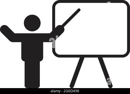 Education icon vector male teacher person with white board symbol in a flat color glyph pictogram illustration Stock Vector