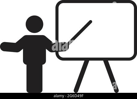 Class room vector male teacher person with white board symbol in a flat color glyph pictogram illustration Stock Vector