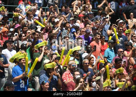 Nathan's Famous Fourth of July International Hot Dog Eating Contest in New York. 4 Jul 2021 Stock Photo