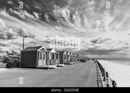 The image is of the seafront promenade and beach-huts at the Lancashire coastal town of St Annes on Sea a close neighbour of Blackpool Stock Photo