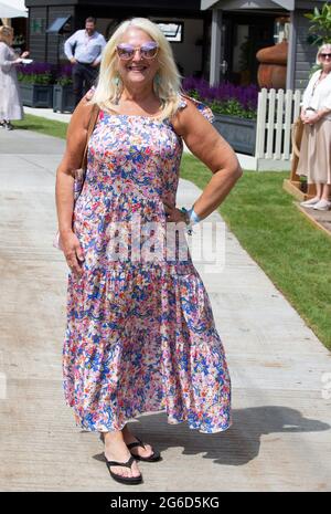 London, UK. 5th July, 2021. Vanessa Feltz at the show. Press preview of the RHS Hampton Court Palace Garden Festival which runs from July 6th-July 11th. Credit: Mark Thomas/Alamy Live News Stock Photo