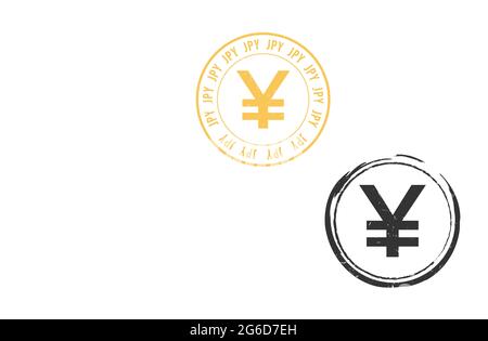 Japan yen JPY grunge stamp seal vector design. Currency mainstream symbol with grunge stamp seal style design Stock Vector