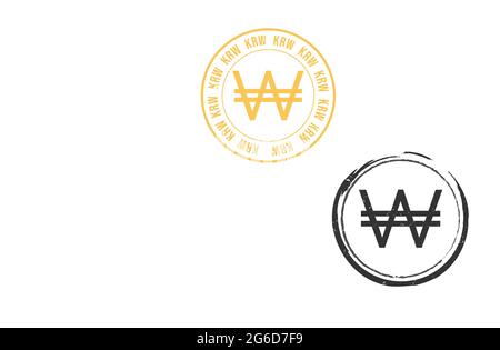 Korea won KRW grunge stamp seal vector design. Currency mainstream symbol with grunge stamp seal style design Stock Vector