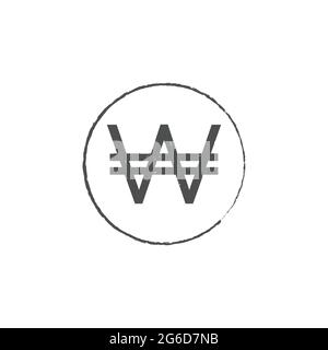 Korea won KRW grunge stamp seal vector design. Currency mainstream symbol with grunge stamp seal style design Stock Vector