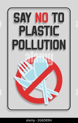 Disposable plastic. Banning plastic spoons, knives and forks. Say no to plastic pollution. Pollution problem concept. Stock Vector
