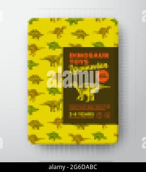 Dinosaur Toys Label Template. Abstract Vector Packaging Design Layout. Hand Drawn Iguanodon Sketch with Ancient Reptile Creatures Pattern Background Stock Vector