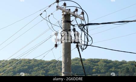 Concrete Electric Pillar With Wires & Lamp. Stock Photo