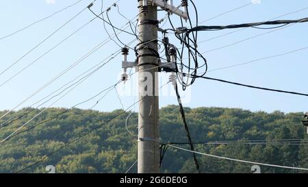 Concrete Electric Pillar With Wires & Lamp. Stock Photo