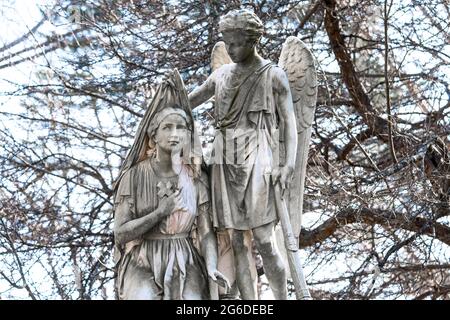 “The Realization of Faith” at the Mount Auburn Cemetery, Sculpted by Thomas Ball in 1872. Stock Photo