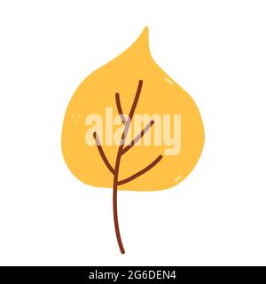 Autumn yellow leaf isolated on white background. Vector hand-drawn illustration in cartoon flat style. Perfect for your project, cards, invitations, print, decorations. Stock Vector