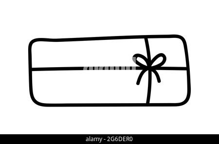 Festive gift with a bow isolated on white background. Simple vector hand-drawn illustration in doodle style. Perfect for cards, logo, invitations, decorations, birthday and holiday designs. Stock Vector