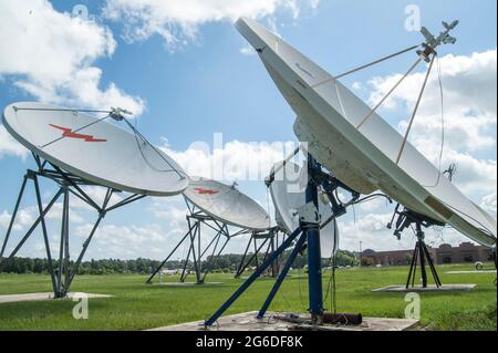 Array of satellite receiver dishes Stock Photo