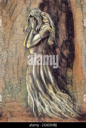 A crying white lady ghost illustration Stock Photo