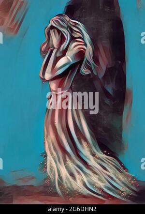 A crying white lady ghost illustration Stock Photo