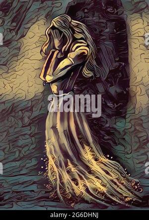 A crying white lady ghost illustration Stock Photo