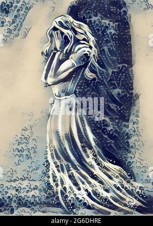 A crying white lady ghost illustration Stock Photo