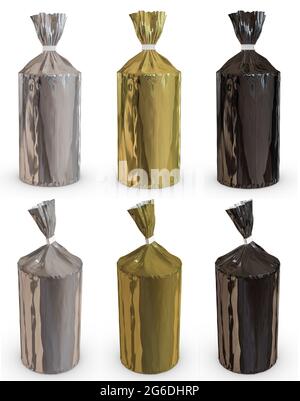 3D rendering - High resolution image six colors of rice bag from two views Isolated on a white background  high quality details Stock Photo