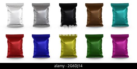 3D rendering - High resolution image ten colors of pillow bag Isolated on a white background  high quality details Stock Photo