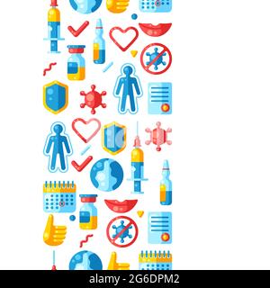 Vaccination seamless pattern with vaccine icons. Immunization items. Health care and protection from virus. Stock Vector