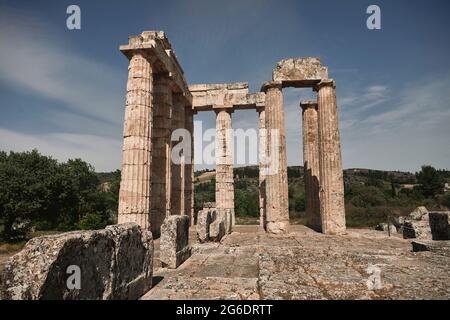 The Temple of Zeus in the centre of the Sanctuary of Zeus at Nemea Peloponnese Greece.