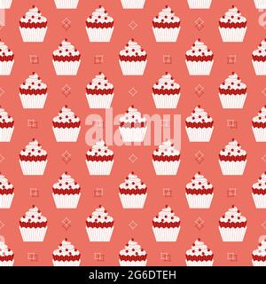 Cupcakes with berries minimalist seamless vector pattern background. Stock Vector