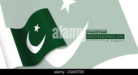 Pakistan Independence Day design with waving pakistan flag. Good template for Pakistan National Day design. Stock Vector