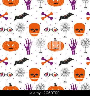 Halloween holiday funny symbol set seamless vector pattern Stock Vector