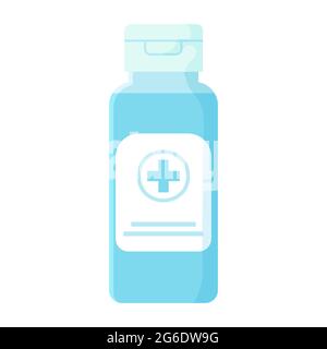 antibacterial antiseptic in blue bottle. Covid-19 sanitary, medcine sanitizer, Hand disinfectant concept. Stock vector illustration in flat cartoon Stock Vector