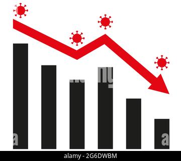 Graph with covid decrease report. Diagram with coronavirus recession and bankruptcy progress. Vector illustration Stock Vector