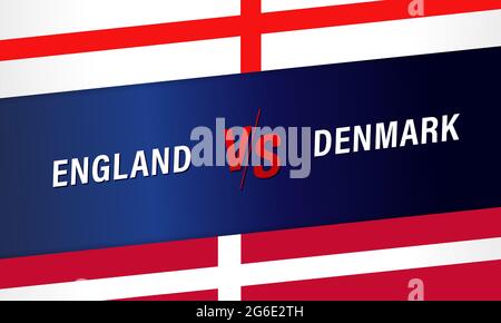 England vs Denmark, VS letters for football competition. English and Danish national team soccer flags on navy blue background. Vector illustration Stock Vector