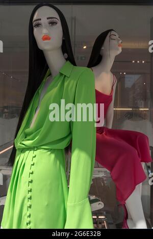 Fashionably dressed mannequins of a fashion store, Munich, Bavaria, Germany Stock Photo