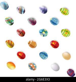 Happy Easter twenty different egges isolated on white background - vector illustration Stock Vector