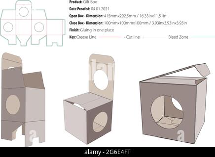Gift box with a circle of three sides packaging design template gluing in on one place die cut - vector Stock Vector