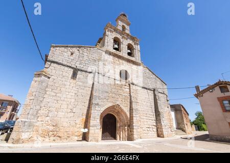 Church of Saint Esteban in Quintana del Puente town in Palencia province, Castile and Leon, Spain Stock Photo