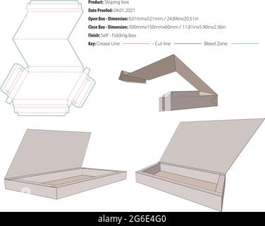 Sloping gift box self locking buffer wall tray with double lid packaging design template die cut - vector Stock Vector