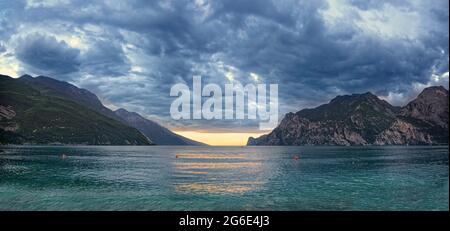 Lake Garda north shore at sunset, Turbel, Riva de Gardo, Trentino-Alto Adige, Italy Stock Photo