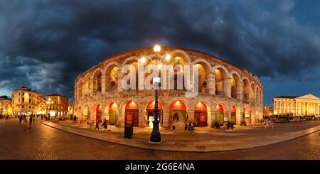 Roman amphitheater Arena di Verona in the evening, Piazza Bra, Verona, Veneto, Italy Stock Photo