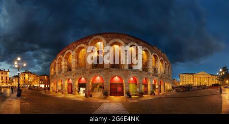 Roman amphitheater Arena di Verona in the evening, Piazza Bra, Verona, Veneto, Italy Stock Photo