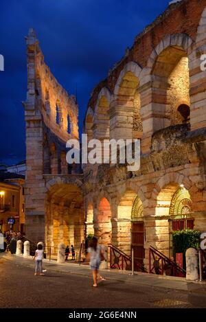 Roman amphitheater Arena di Verona in the evening, Piazza Bra, Verona, Veneto, Italy Stock Photo