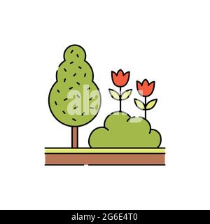 Landscaping olor line icon. Garden service. Pictogram for web page, mobile app, promo. UI UX GUI design element. Editable stroke. Stock Vector