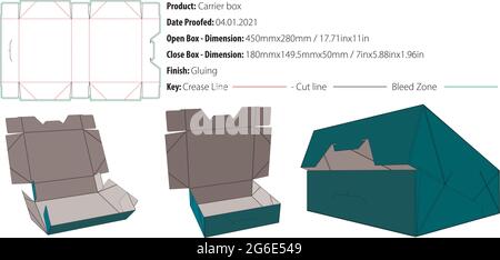 Carrier box packaging design template for any kind of product gluing die cut - vector Stock Vector